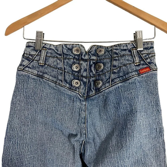 Bonjour Vintage Jeans Juniors Size 7/8 High Waisted Button Accents Blue Denim - Picture 4 of 9